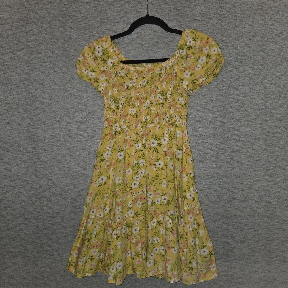 The Children's Place Floral Ruffle Dress Girls 10/12 Mommy & Me Yellow Smocked